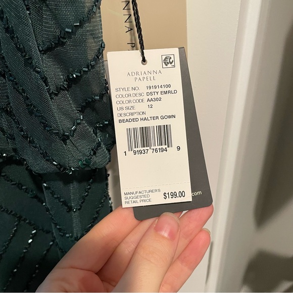 Adrianna Papell Emerald Green Beaded Halter Gown - Picture 3 of 4